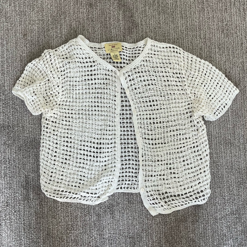Vintage White Crochet Short-Sleeve Cardigan